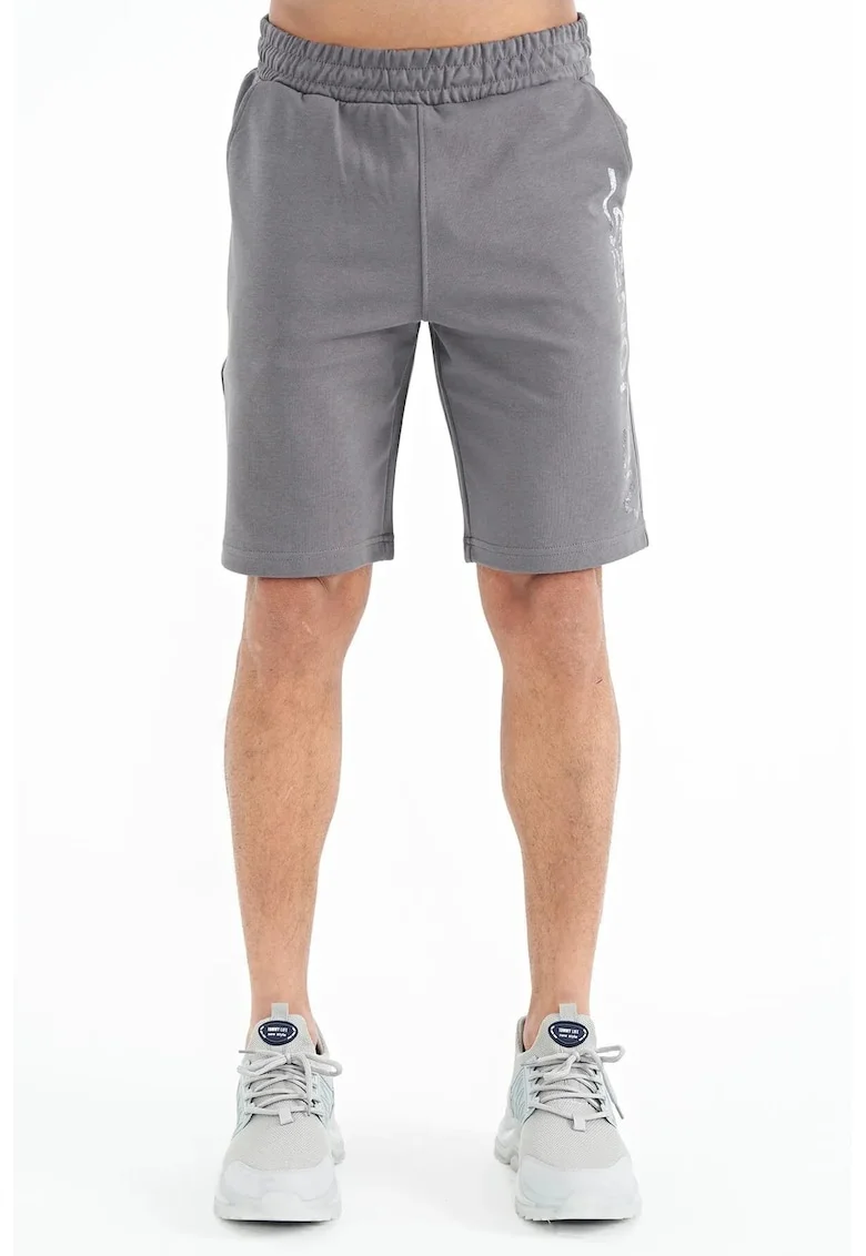 Pantaloni scurti, Barbati, Pantaloni scurti de trening din fleece imprimati TOMMY pentru barbati, Gri carbune,