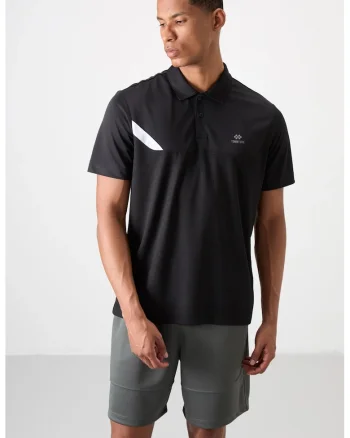 Tricou Polo Barbati,  Negru, 100% poliester, cu buton
