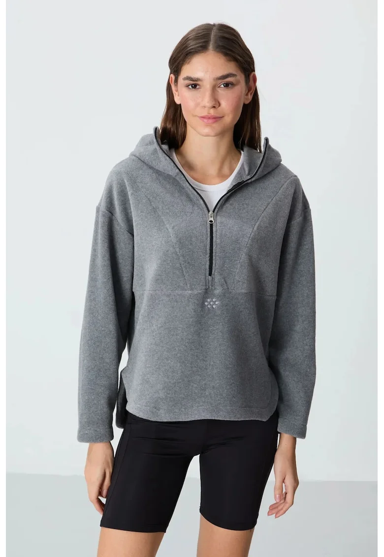 Hanorac dama,  supradimensionat, gluga, gri carbune, fleece