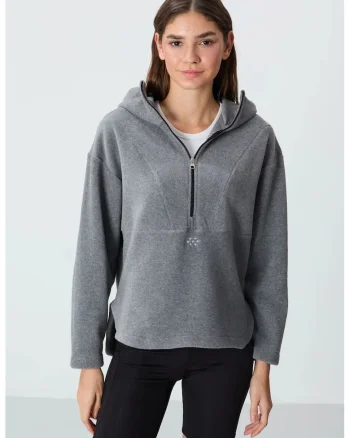 Hanorac dama,  supradimensionat, gluga, gri carbune, fleece