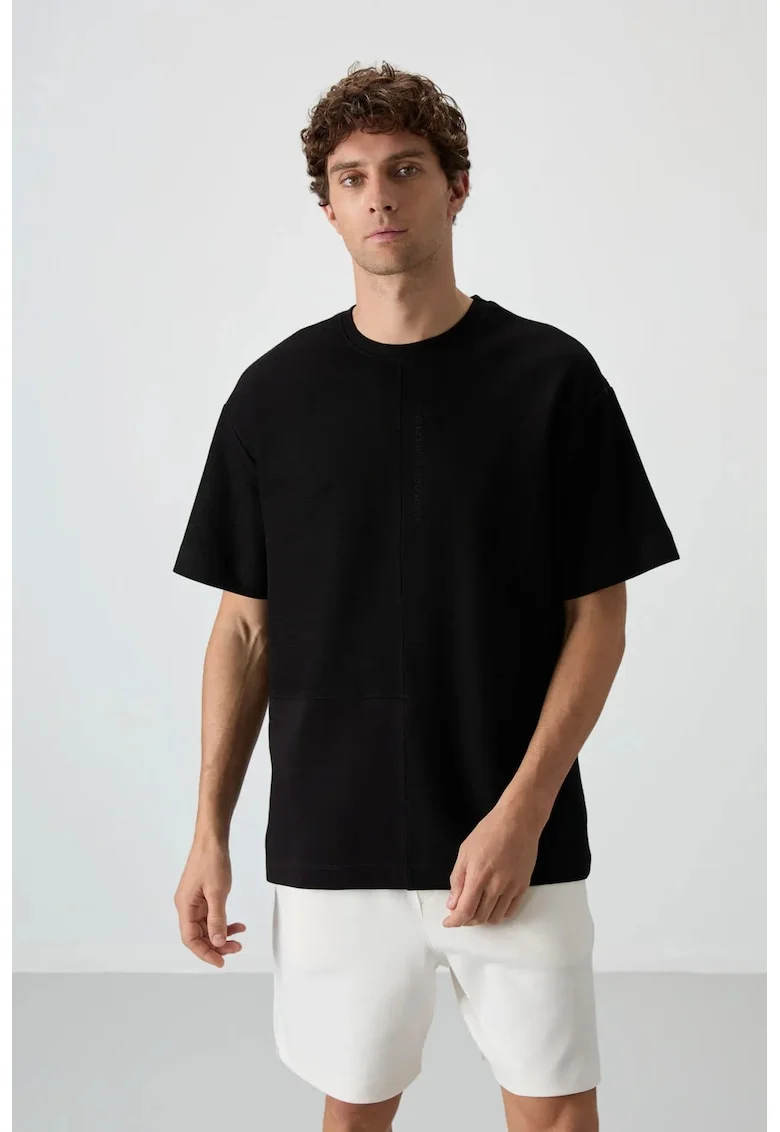 Tricou barbati,  supradimensionat, negru, amestec de bumbac