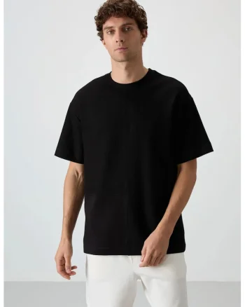 Tricou barbati,  supradimensionat, negru, amestec de bumbac