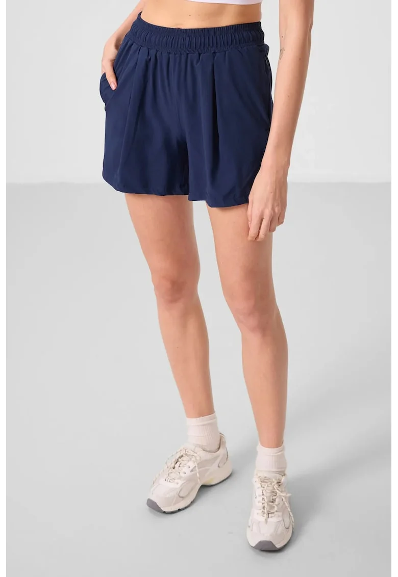 Pantaloni scurti,  talie inalta, albastru cobalt, poliester-elastan, Albastru cobalt