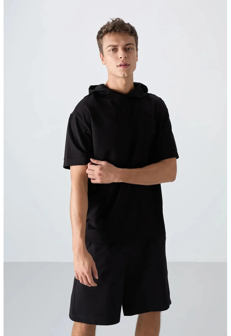 Tricou  supradimensionat cu gluga, negru, barbati, Negru