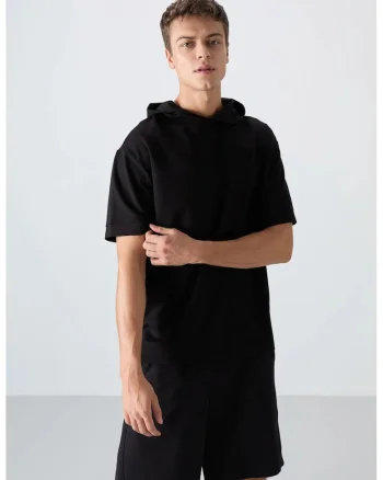 Tricou  supradimensionat cu gluga, negru, barbati, Negru