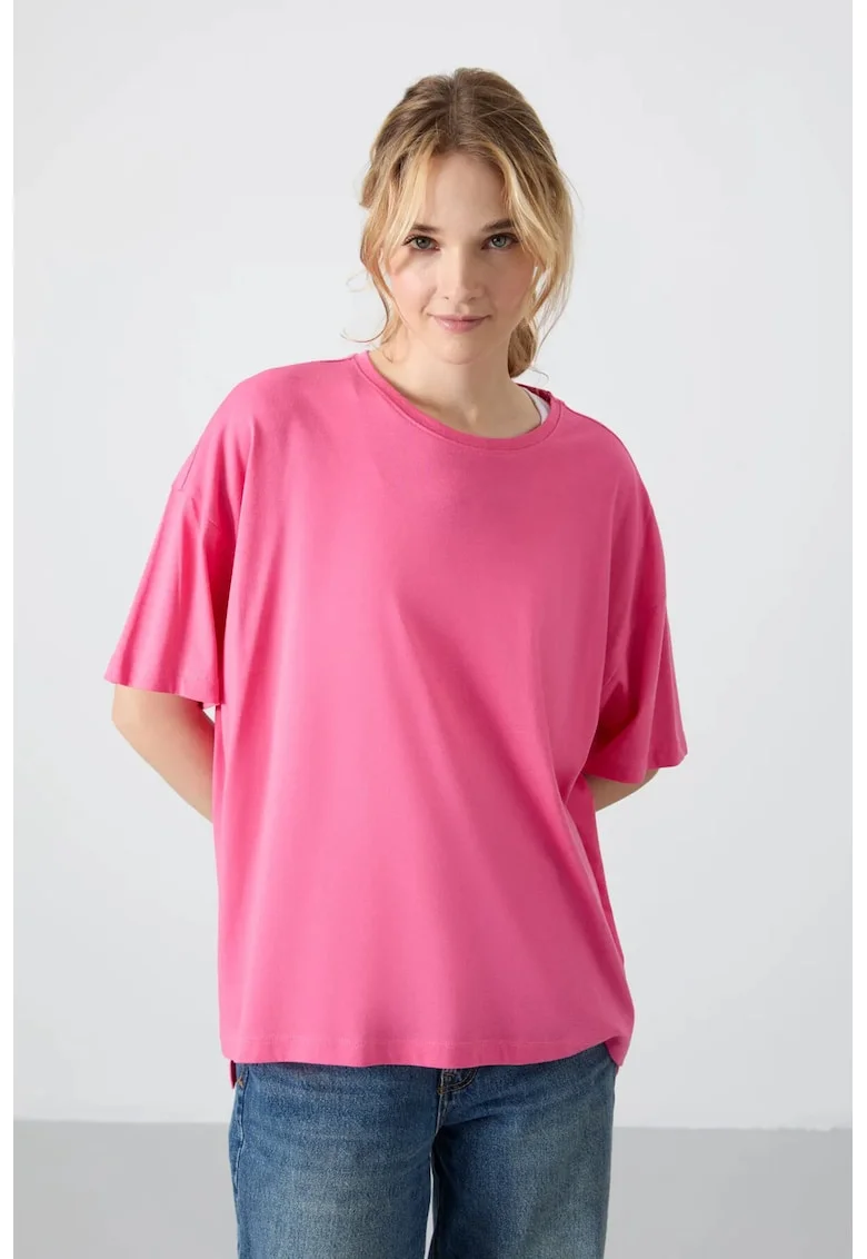 Tricou dama  supradimensionat, roz intens, bumbac-modal