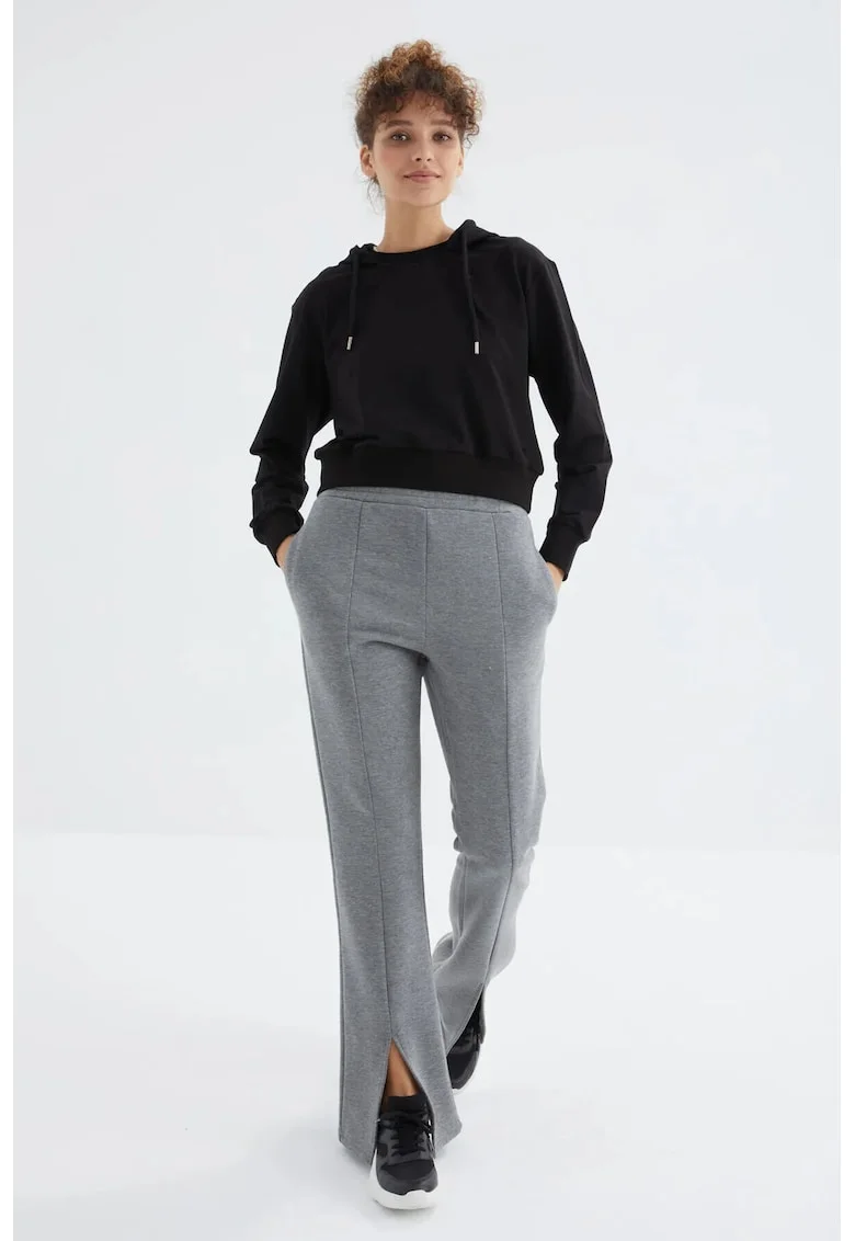 Pantaloni dama,  croiala dreapta relaxata, gri, 70% bumbac, 30% poliester