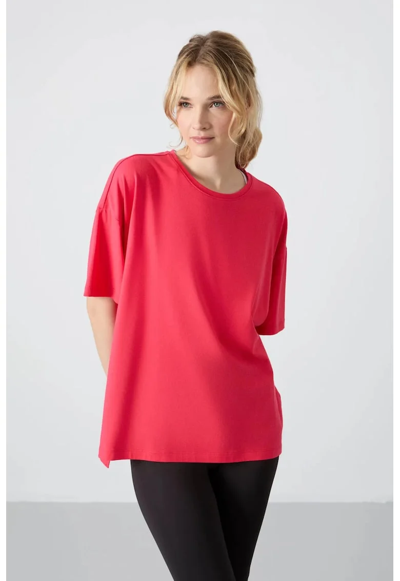 Tricou  supradimensionat, bumbac-modal, roz intens, maneca scurta