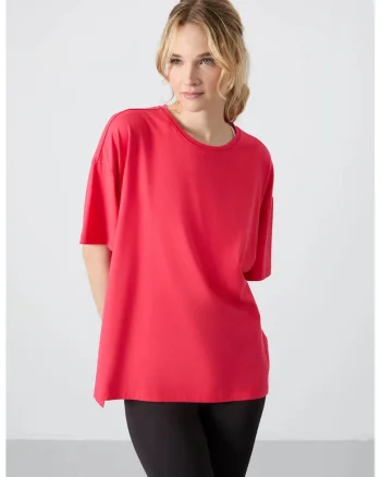 Tricou  supradimensionat, bumbac-modal, roz intens, maneca scurta