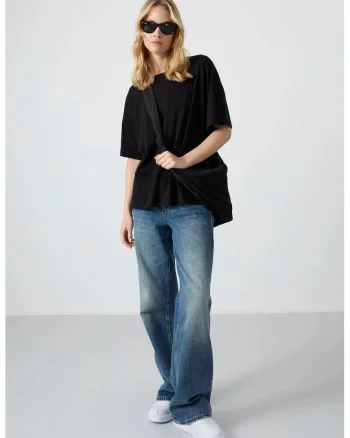 Tricou  supradimensionat, bumbac-modal, negru, maneca scurta