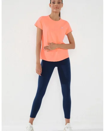 Tricou dama,  uni, scurt, portocaliu pal, poliester-elastan