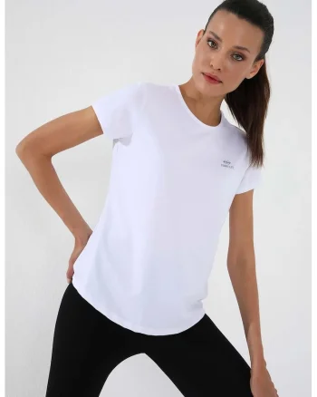 Tricou  femei, alb, maneca scurta, regular fit, elastic, poliester-elastan
