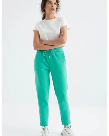 Pantaloni dama,  jogger, buzunar, verde menta, poliester