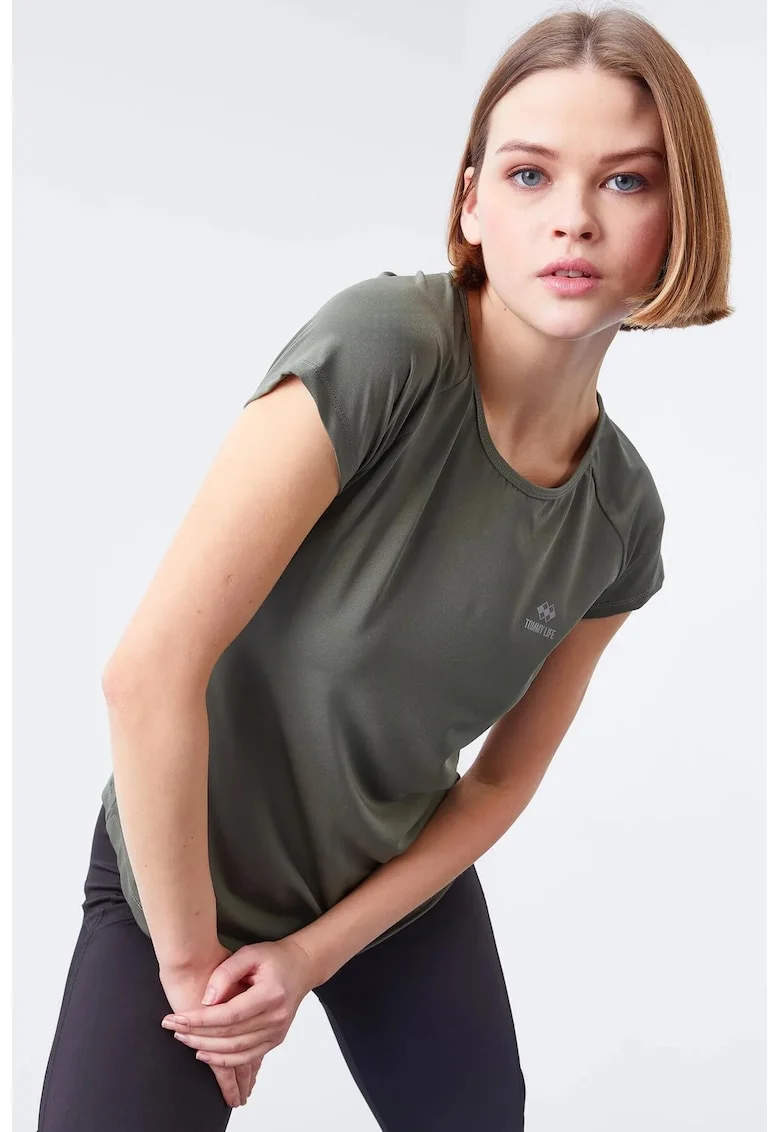 Tricou  femei, maneca scurta, verde kaki, poliester cu elastan