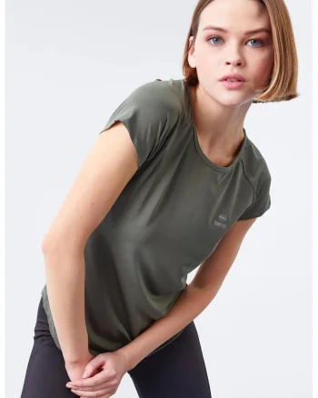 Tricou  femei, maneca scurta, verde kaki, poliester cu elastan