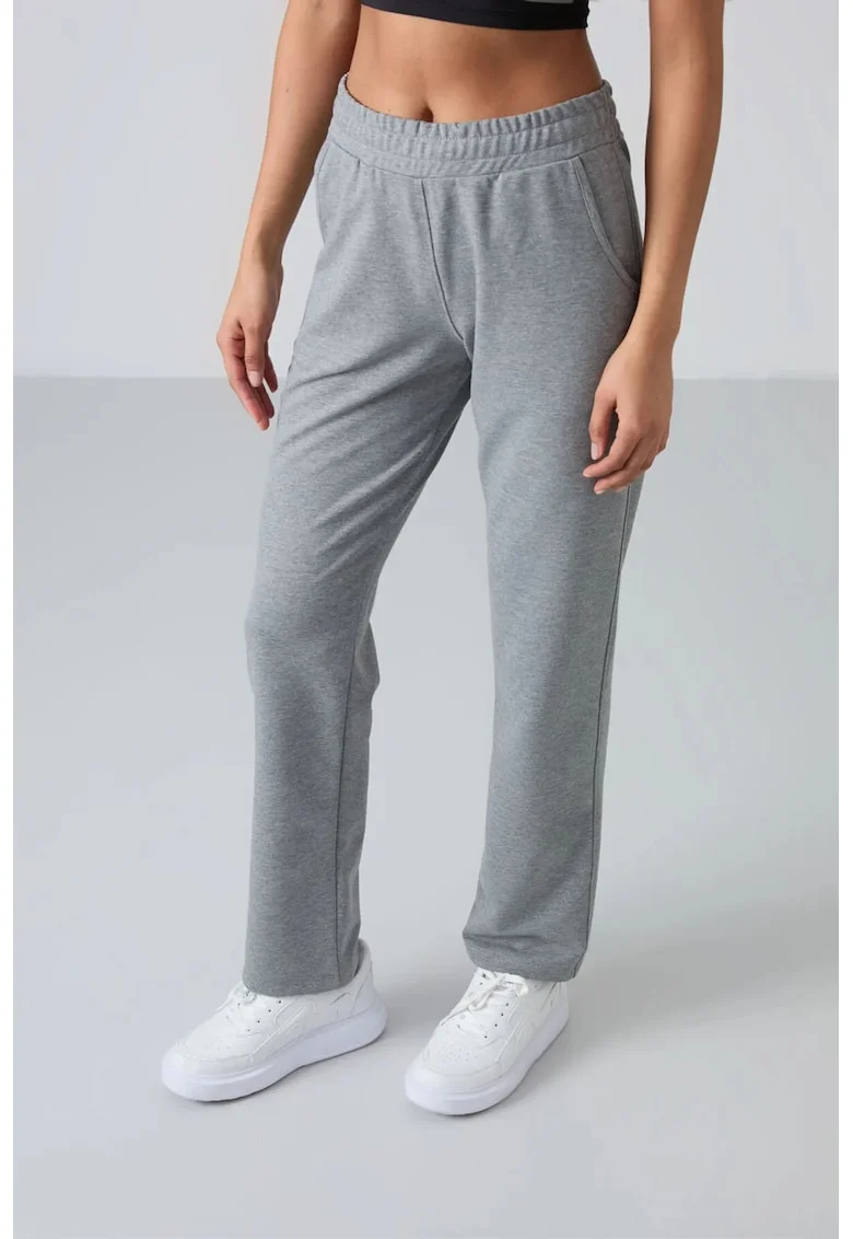 Pantaloni de trening,  talie inalta, picioare drepte, gri, bumbac