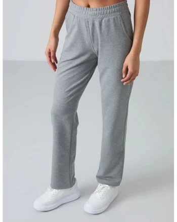 Pantaloni de trening,  talie inalta, picioare drepte, gri, bumbac