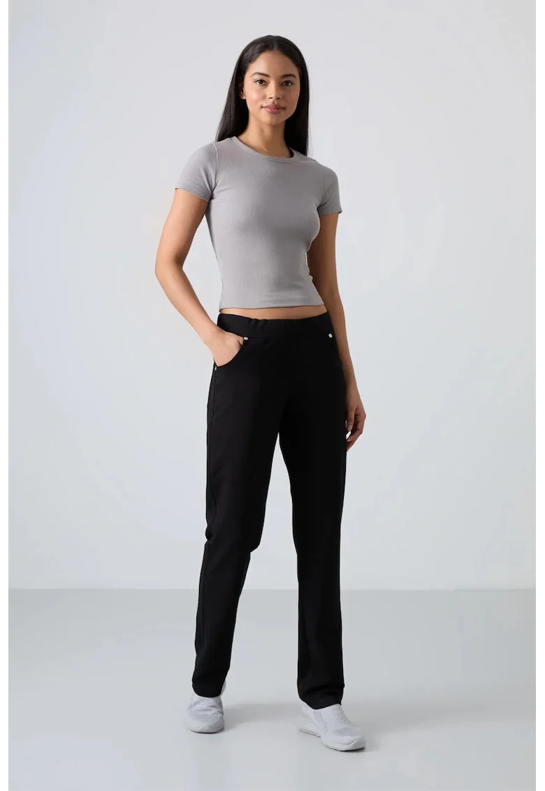 Pantaloni de trening,  croiala dreapta, negru, bumbac
