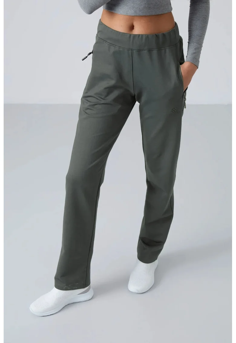 Pantaloni de trening,  croiala dreapta, verde kaki, bumbac, poliester, elastan