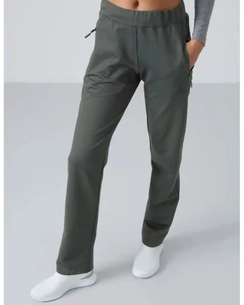 Pantaloni de trening,  croiala dreapta, verde kaki, bumbac, poliester, elastan
