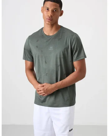 Tricou  barbati, model Bird's Eye, verde kaki, 100% poliester