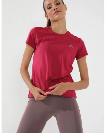 Tricou  roz magenta, elastic, poliester-elastan, Roz
