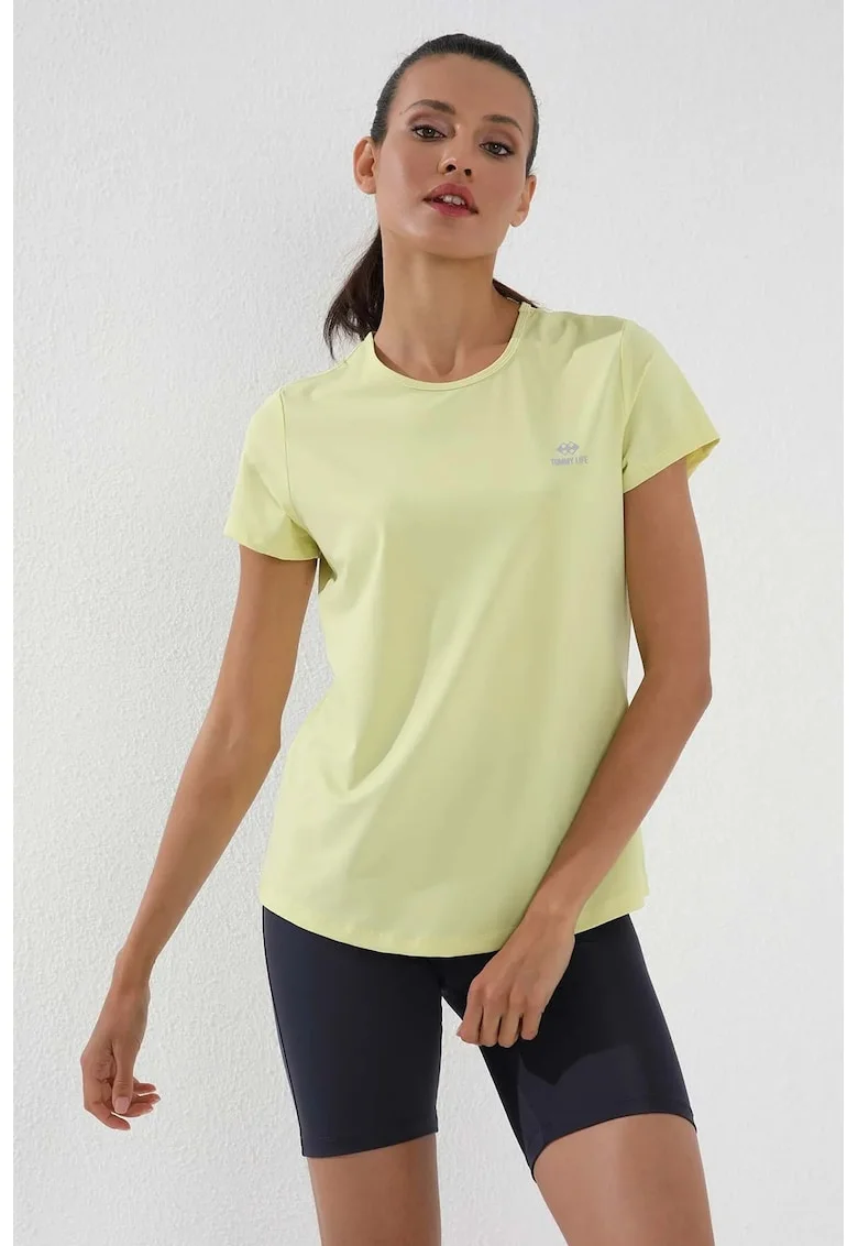 Tricou  galben lamaie, regular maneca scurta, poliester cu elastan, Galben lamaie