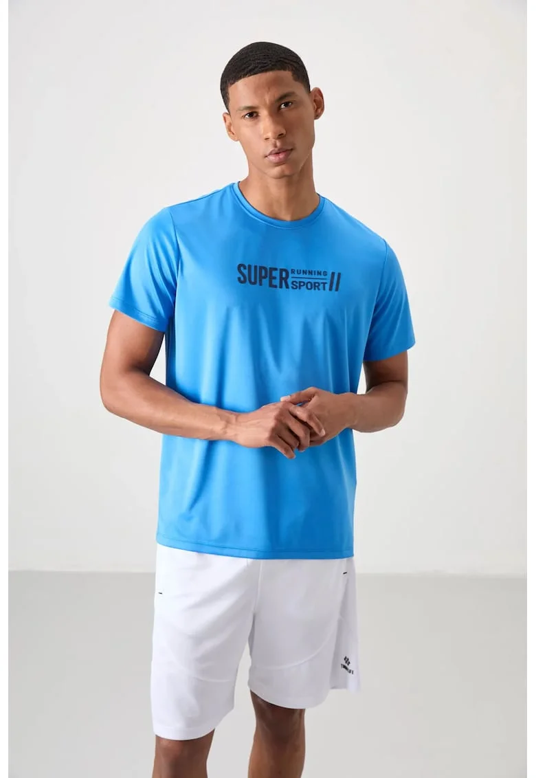 Tricou  imprimeu, albastru cerulean, 100% poliester