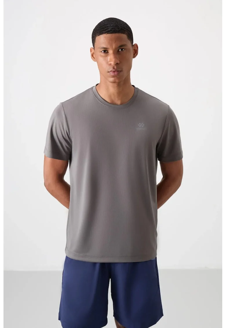 Tricou  barbati, gri antracit, imprimeu logo, elastic, 100% poliester