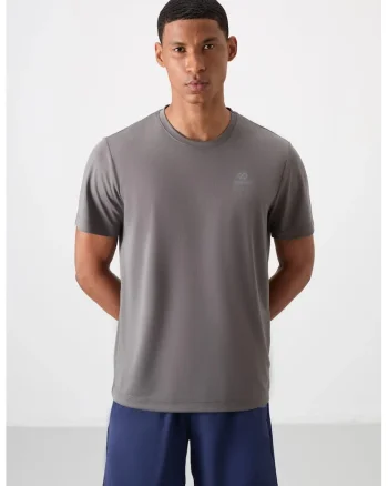 Tricou  barbati, gri antracit, imprimeu logo, elastic, 100% poliester