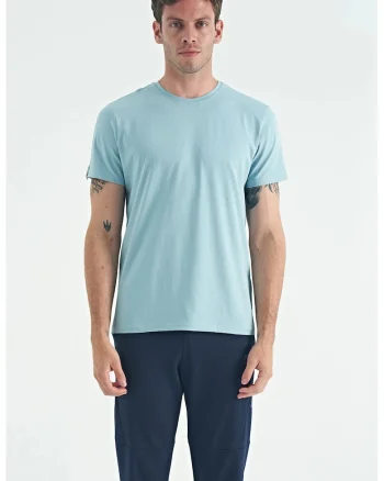 Tricou barbati,  regular fit, elastic, albastru deschis, bumbac cu elastan