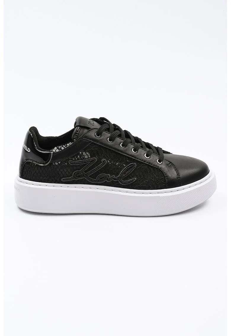 Pantofi sport de piele cu insertii de plasa, Negru