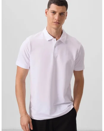 Tricou Polo,  bumbac-elastan, alb, cu buton