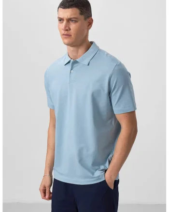 Tricou Polo  bumbac-elastan, albastru deschis, cu buton