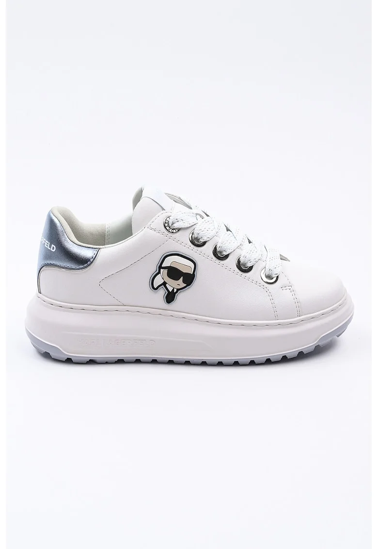 Pantofi sport din piele cu detaliu logo, Alb/Albastru