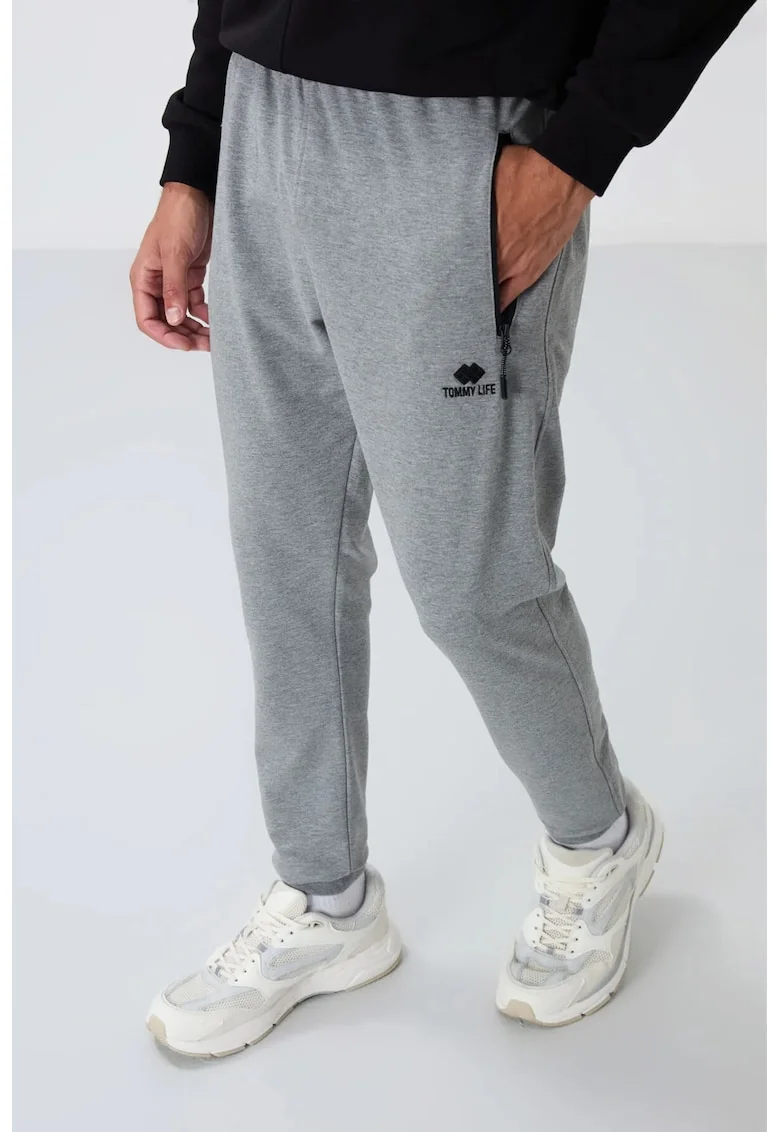 Pantaloni de trening, Barbati, Pantaloni de trening TOMMY pentru barbati cu buzunar cu fermoar, Gri,