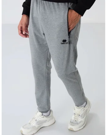 Pantaloni de trening, Barbati, Pantaloni de trening TOMMY pentru barbati cu buzunar cu fermoar, Gri,