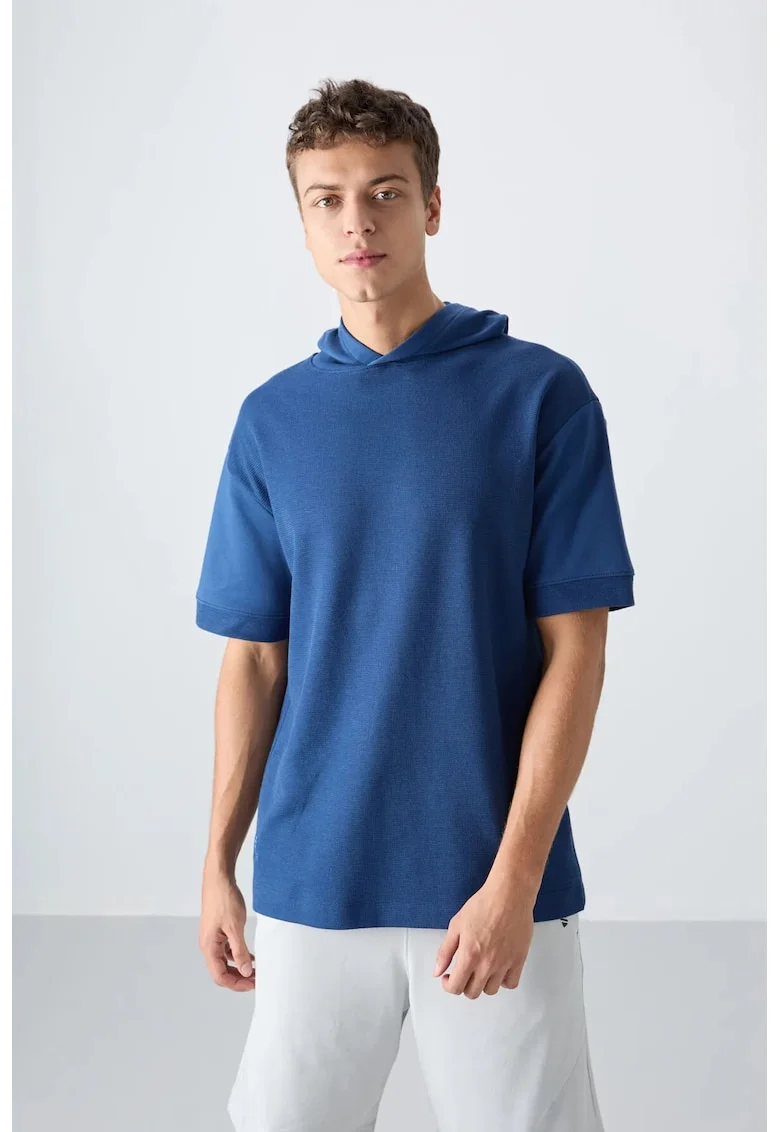 Tricou  supradimensionat cu gluga, albastru Moroccan, bumbac 93%