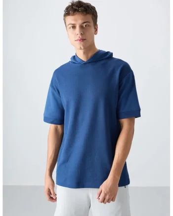 Tricou  supradimensionat cu gluga, albastru Moroccan, bumbac 93%
