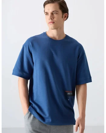 Tricou  oversized, bumbac/poliester, albastru marocan
