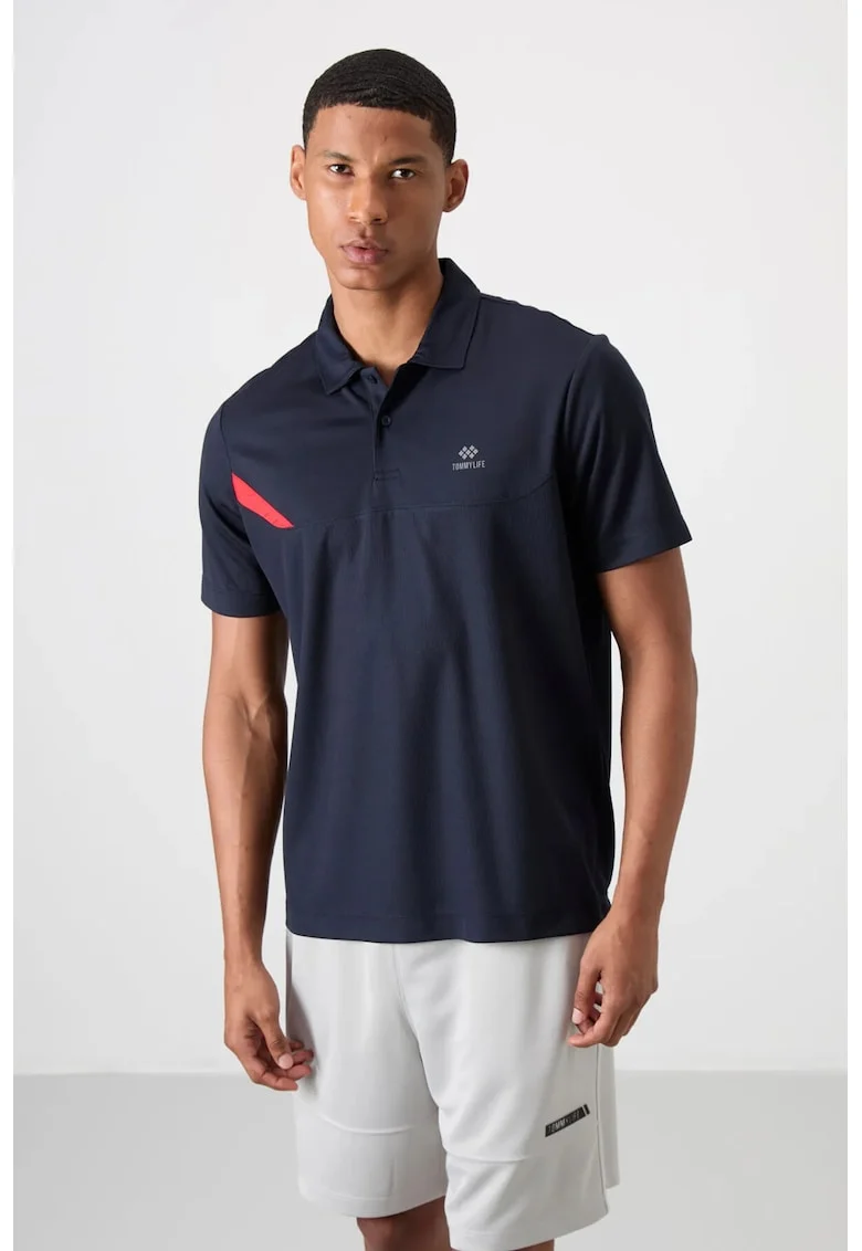 Tricou Polo  barbati, bleumarin, 100% poliester, cu buton