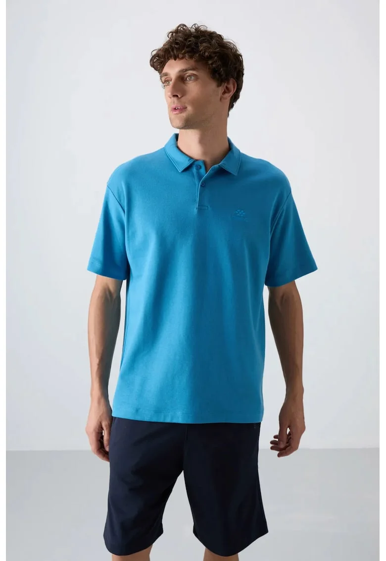 Tricou Polo  Barbati, Oversized, Albastru Cerulean, 93% bumbac, 7% poliester