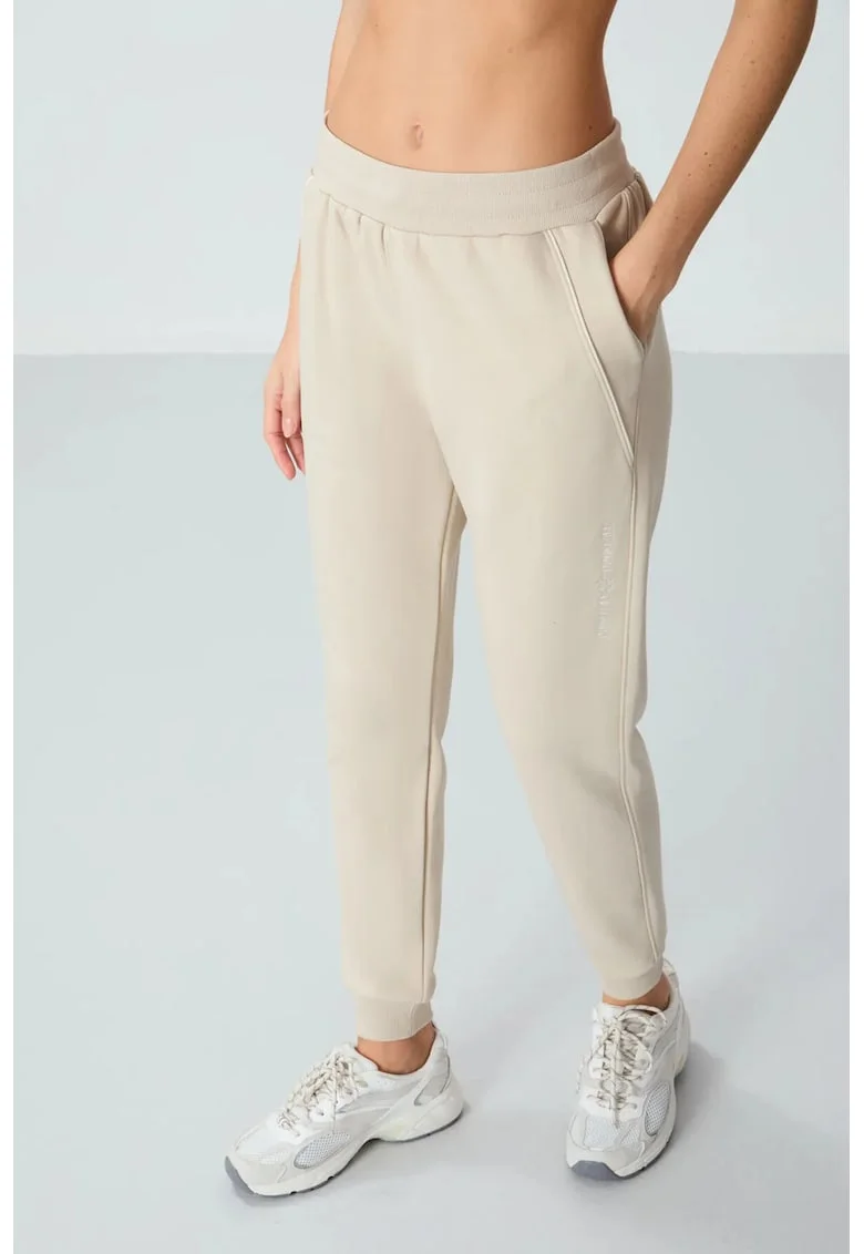 Pantaloni de trening,  talie elastica, piatra naturala, amestec bumbac-poliester