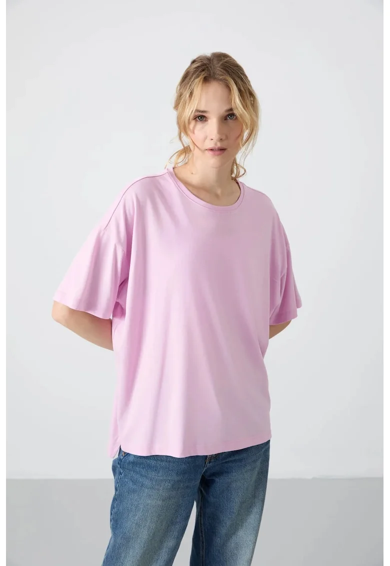 Tricou dama,  supradimensionat, mov liliachiu, bumbac-modal