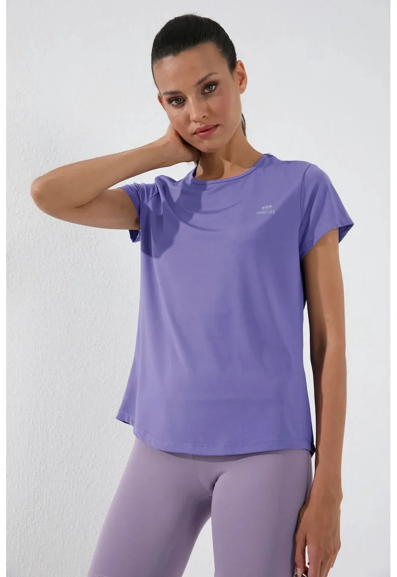 Tricou  femei, uni, mov liliachiu, maneca scurta, 95% poliester, 5% elastan