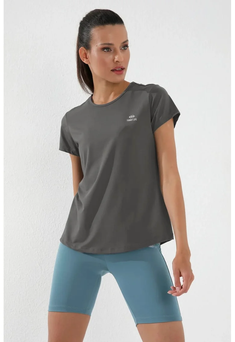 Tricou  gri antracit, regular fit, maneca scurta, elastic, poliester cu elastan