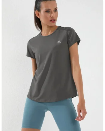 Tricou  gri antracit, regular fit, maneca scurta, elastic, poliester cu elastan