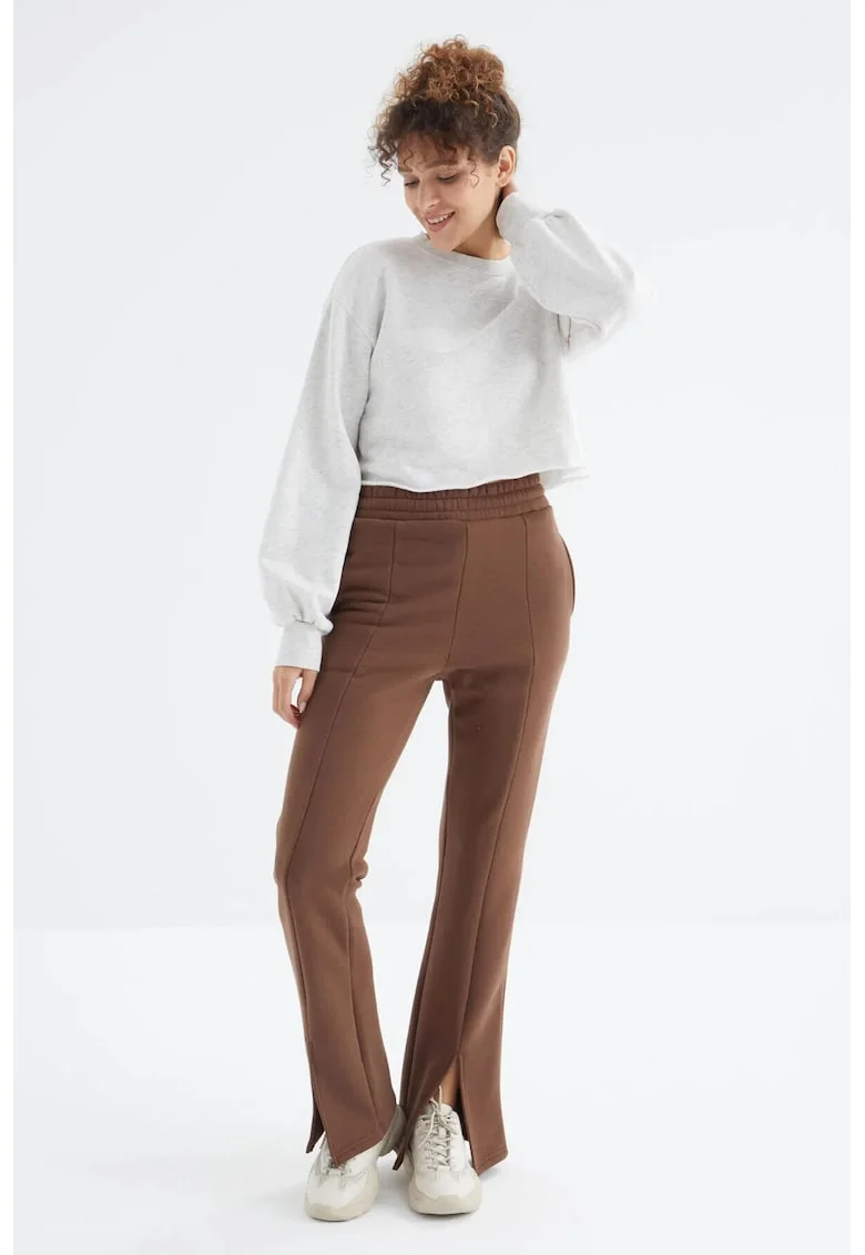 Pantaloni dama,  croiala dreapta, buzunar, maro nuc, 70% bumbac, 30% poliester