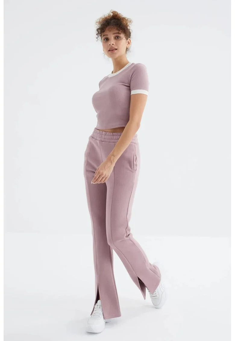 Pantaloni dama,  croiala dreapta, mov mauve, 70% bumbac, 30% poliester