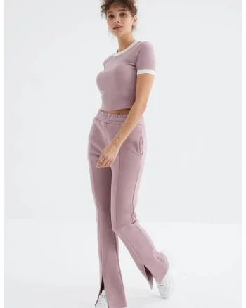 Pantaloni dama,  croiala dreapta, mov mauve, 70% bumbac, 30% poliester